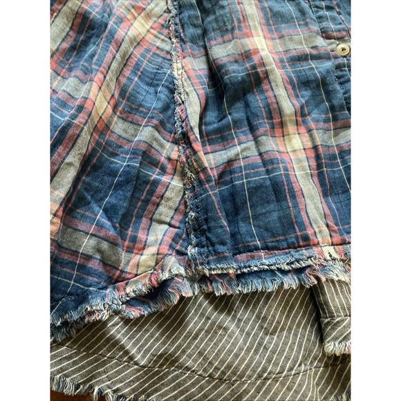 Free People Seeking Starlight Top Sz M NWT Blue Plaid Cotton Raw Hem grunge - Picture 5 of 10